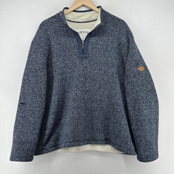 Orvis Other - ORVIS Sweater Mens XL Brighton Sherpa Fleece Lined 1/4 Zip Marled Pullover Blue